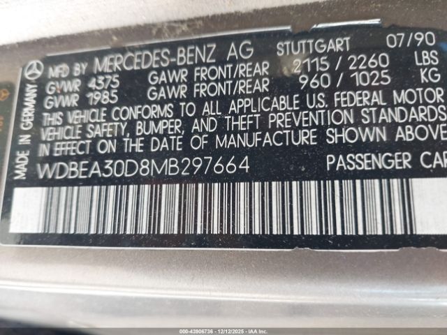 1991 MERCEDES-BENZ 300 WDBEA30D8MB297664 Photo 8