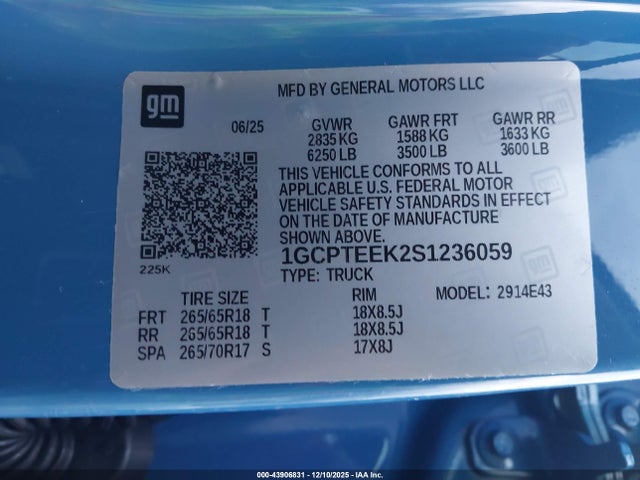 1GCPTEEK2S1236059 Chevrolet Colorado 4wd Trail Boss