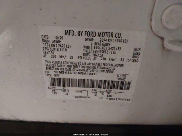 1FMSK8DH0MGA10313 Ford EXPLORER XLT