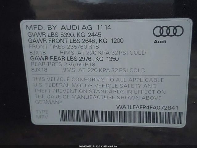2015 AUDI Q5 WA1LFAFP4FA072841 Photo 8