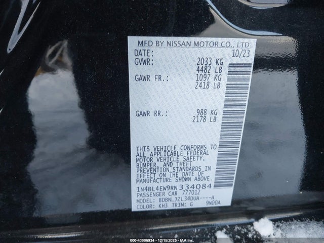 1N4BL4EW9RN334084 Nissan Altima Sl Intelligent Awd