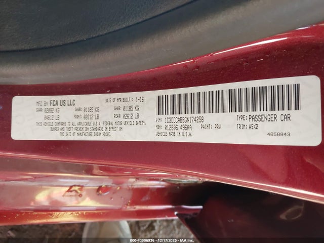 Продажа на аукционе авто 2016 Chrysler 200 Limited, vin: 1C3CCCAB8GN174258, номер лота: 43906936