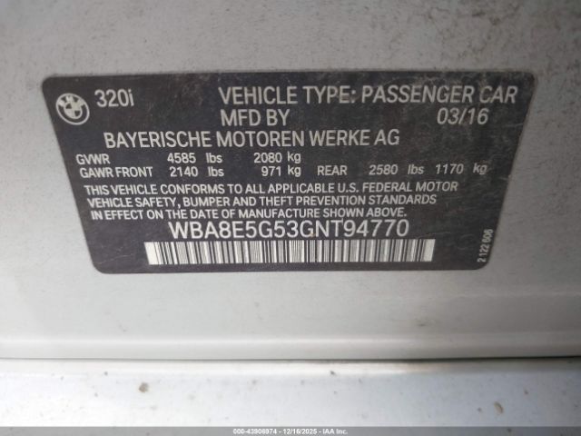 2016 BMW 320I WBA8E5G53GNT94770 Photo 8