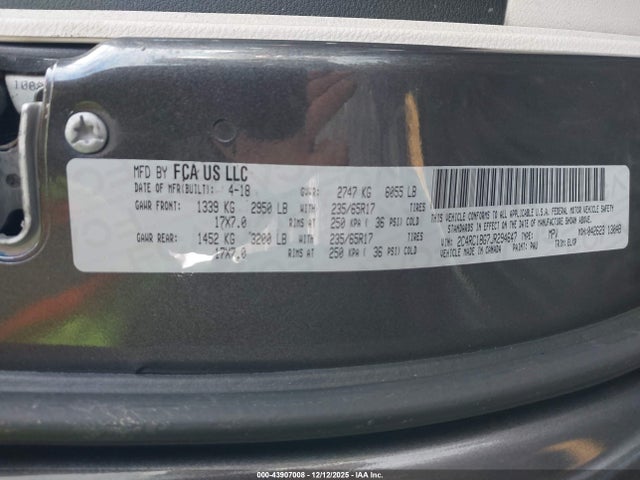 Aukcja sprzedaży 2018 Chrysler Pacifica Touring L, vin: 2C4RC1BG7JR294647, numer aukcji: 43907008