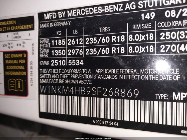 Продажа на аукционе авто 2025 Mercedes-benz Glc 300 4matic Suv, vin: W1NKM4HB9SF268869, номер лота: 43907071