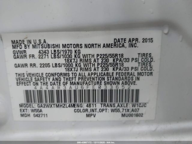 2015 MITSUBISHI OUTLANDER SPORT 4A4AR3AU6FE033652 Photo 8