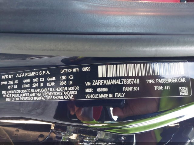 2020 ALFA ROMEO GIULIA ZARFAMAN4L7635748 Photo 8