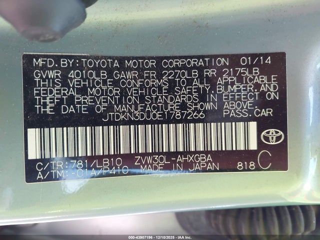 Toyota Prius Five/four/three/two 2014 JTDKN3DU0E1787266 Image 9