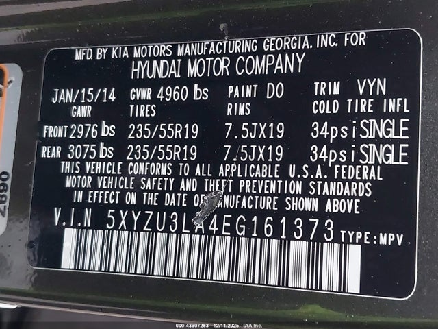 5XYZU3LA4EG161373 Hyundai Santa Fe Sport 2.0l Turbo