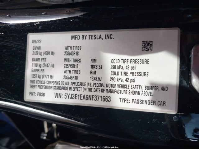 2022 TESLA MODEL 3 5YJ3E1EA6NF371663 Photo 8