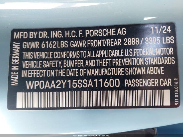 2025 PORSCHE TAYCAN WP0AA2Y15SSA11600 Photo 8