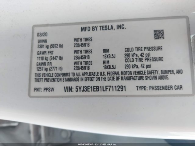 2020 TESLA MODEL 3 5YJ3E1EB1LF711291 Photo 8