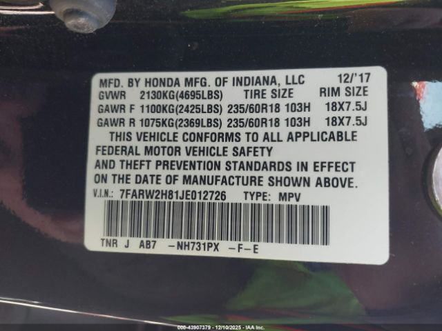 2018 HONDA CR-V 7FARW2H81JE012726 Photo 8