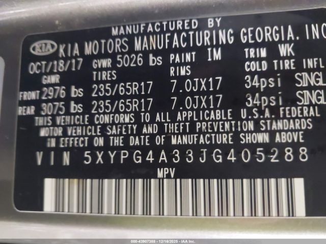 2018 KIA SORENTO 5XYPG4A33JG405288 Photo 8