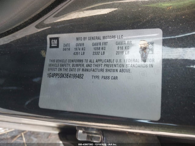 43907392 :رقم المزاد ، 1G4PP5SK3E4199482 vin ، 2014 Buick Verano مزاد بيع