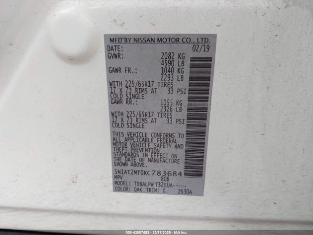 2019 NISSAN ROGUE 5N1AT2MT0KC783684 Photo 8