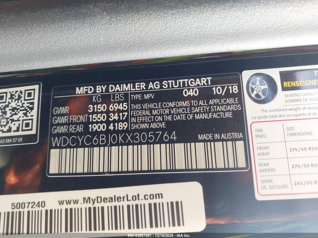 WDCYC6BJ0KX305764 Mercedes-Benz G 550 4matic