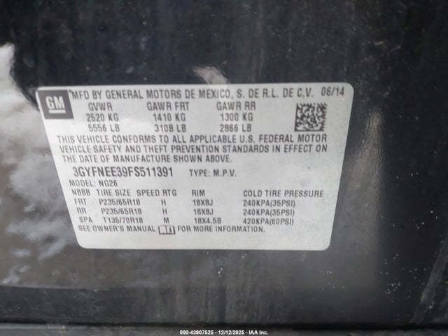 2015 CADILLAC SRX 3GYFNEE39FS511391 Photo 8