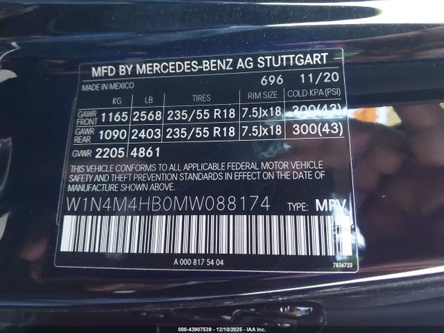 W1N4M4HB0MW088174 Mercedes-Benz Glb 250 4matic