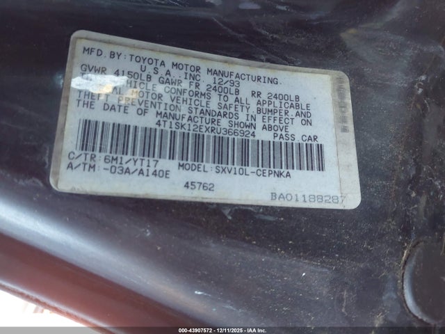 Aukcja sprzedaży 1994 Toyota Camry Le, vin: 4T1SK12EXRU366924, numer aukcji: 43907572