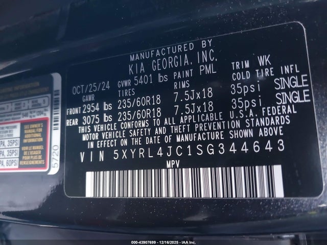 5XYRL4JC1SG344643 KIA SORENTO S