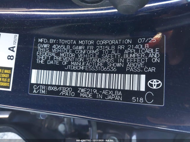 Toyota Corolla Hybrid Le 2025 JTDBCMFE5S3106536 Image 9