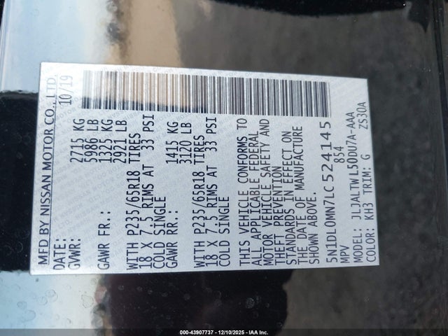 5N1DL0MN7LC524145 Infiniti QX60 LUXE
