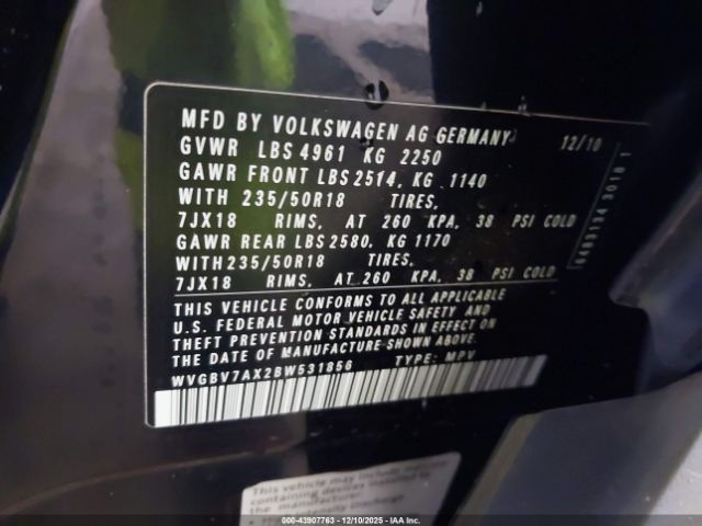 2011 VOLKSWAGEN TIGUAN WVGBV7AX2BW531856 Photo 8