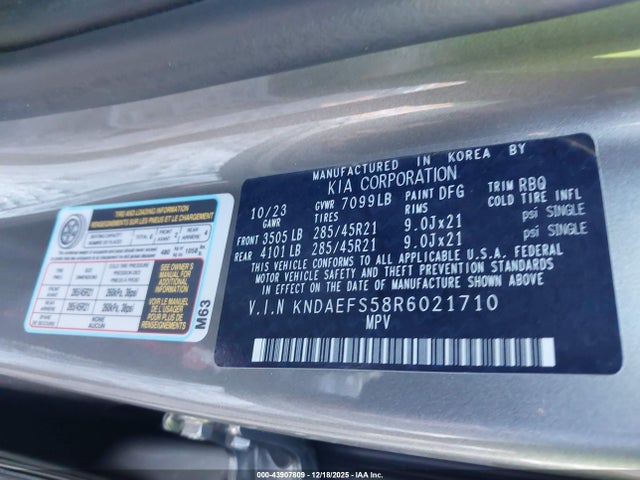 KNDAEFS58R6021710 KIA Ev9 Gt-line