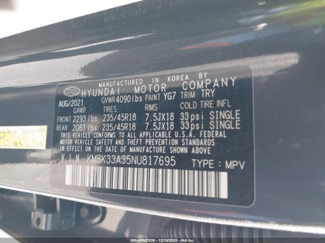 2022 HYUNDAI KONA KM8K33A35NU817695 Photo 8