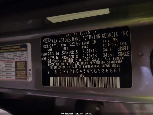 2019 KIA SORENTO 5XYPHDA54KG536861 Photo 8