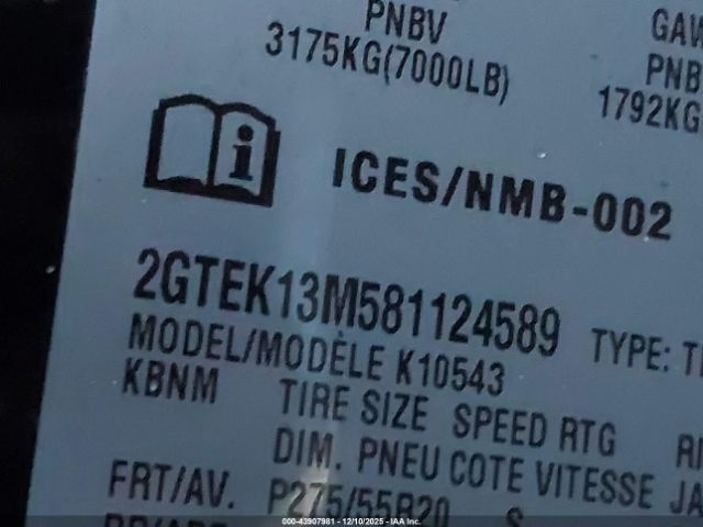 2008 GMC SIERRA 1500 2GTEK13M581124589 Photo 8