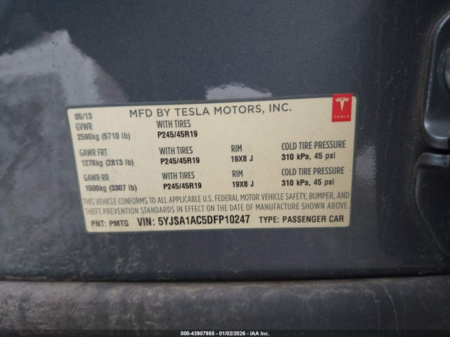2013 TESLA MODEL S 5YJSA1AC5DFP10247 Photo 8