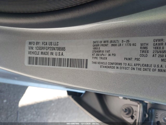 Продажа на аукционе авто 2025 Ram 1500 Tradesman  4x4 5'7 Box, vin: 1C6SRFGP2SN706565, номер лота: 43907995