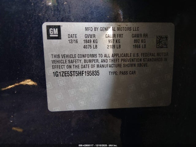 1G1ZE5ST5HF195835 Chevrolet MALIBU 1LT