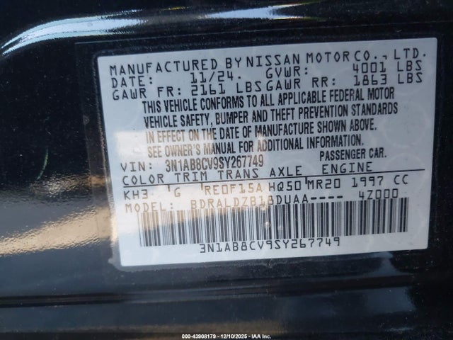 3N1AB8CV9SY267749 Nissan SENTRA SV