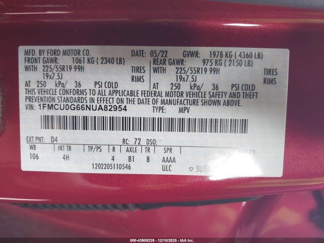 1FMCU0G66NUA82954 Ford ESCAPE SE