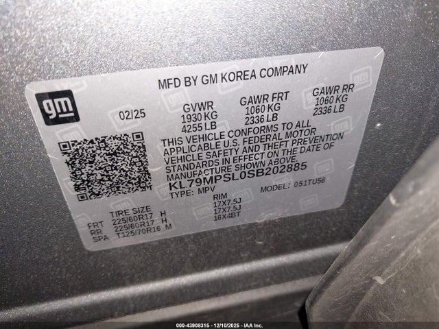 KL79MPSL0SB202885 Chevrolet Trailblazer Fwd Lt