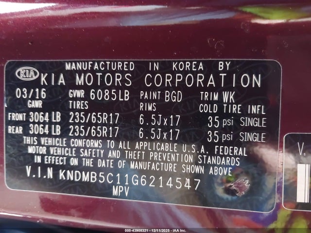 KNDMB5C11G6214547 KIA SEDONA LX