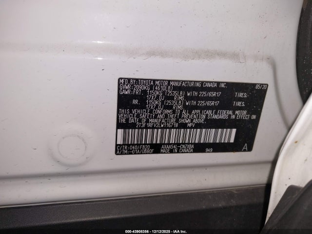 Aukcja sprzedaży 2020 Toyota Rav4 Le, vin: 2T3F1RFV2LW116718, numer aukcji: 43908356