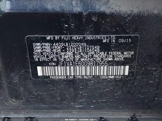 JF1VA1E60G9817955 Subaru Wrx Premium