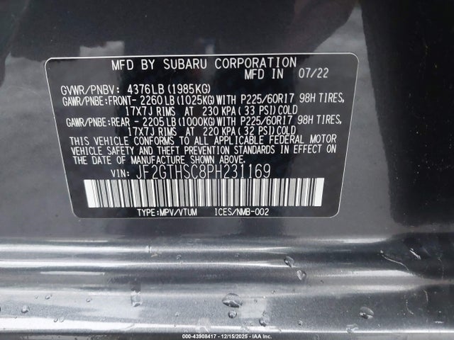 JF2GTHSC8PH231169 Subaru Crosstrek Sport