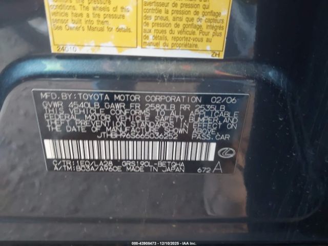 2006 LEXUS GS 300 JTHBH96S665036252 Photo 8