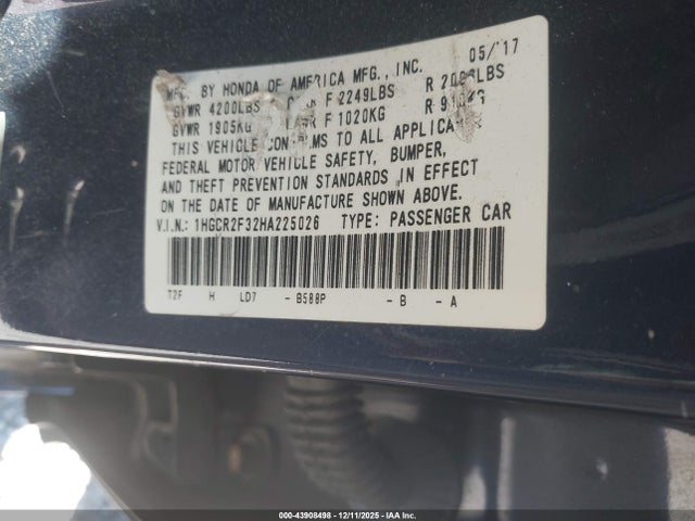 Honda ACCORD LX 2017 1HGCR2F32HA225026 Image 9