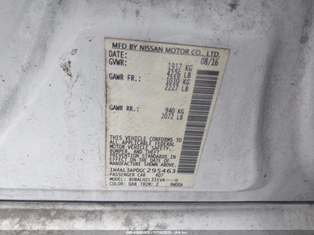 1N4AL3AP0GC295463 Nissan Altima 2.5 Sr