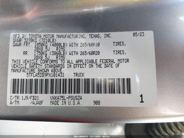 43908575 :رقم المزاد ، 5TFLA5DB9PX101431 vin ، 2023 Toyota Tundra Sr5 مزاد بيع