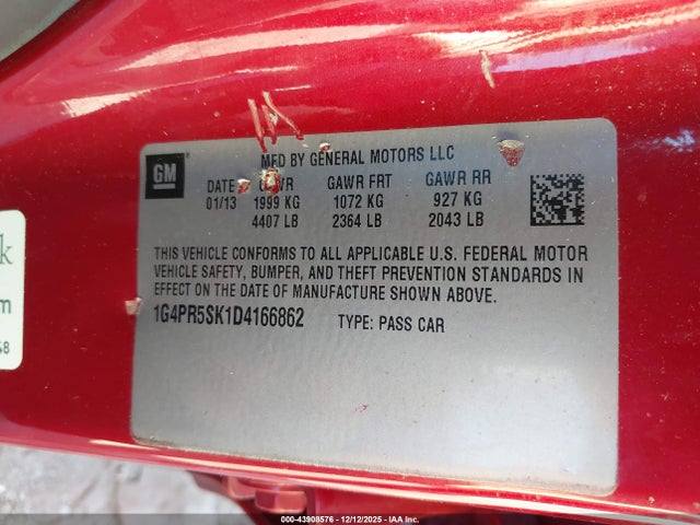 43908576 :رقم المزاد ، 1G4PR5SK1D4166862 vin ، 2013 Buick Verano Convenience Group مزاد بيع