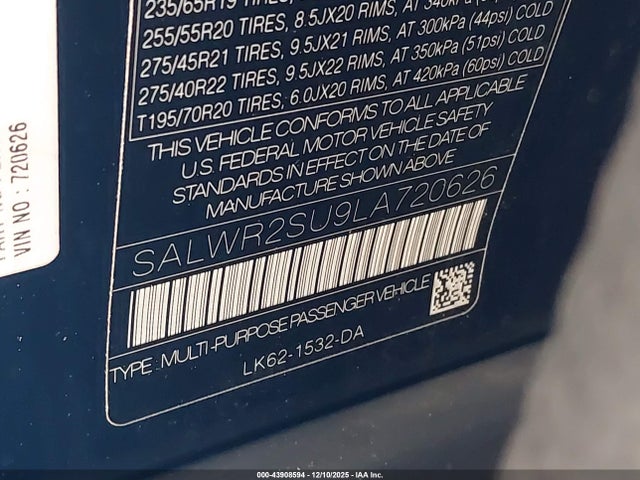 SALWR2SU9LA720626 Land Rover Range Rover Sport Hse Mhev