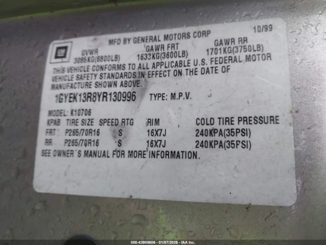 2000 CADILLAC ESCALADE 1GYEK13R8YR130996 Photo 8