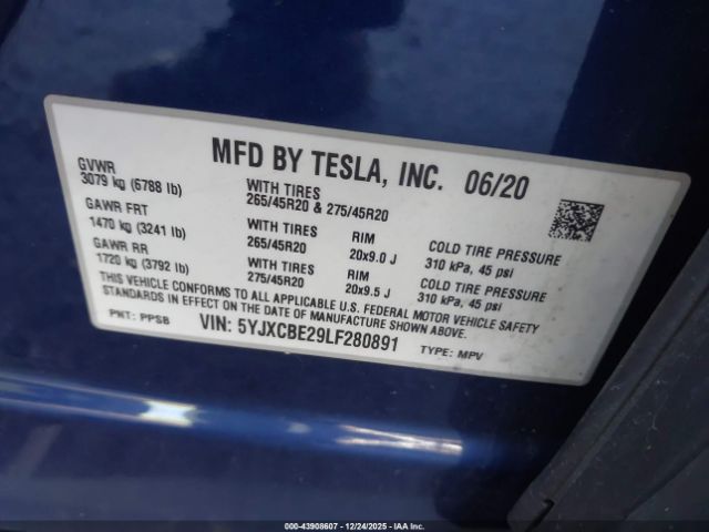 2020 TESLA MODEL X 5YJXCBE29LF280891 Photo 8